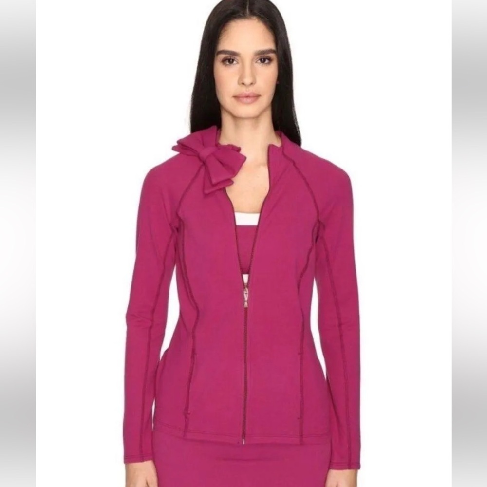 Kate Spade x Beyond Yoga Neck Bow Front Zip Jacket in Zinfandel. XL